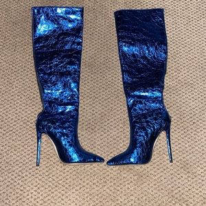 Up2step blue mirror over-the-knee high heel boots